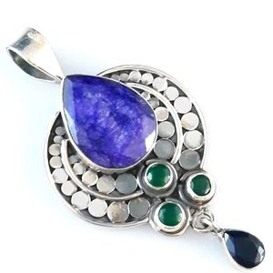 Sapphire & Emerald Sterling Silver Pendant
